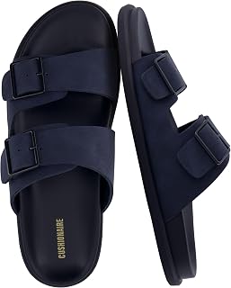 CUSHIONAIRE Alpha - Sandali da uomo in vera pelle al 100%, casual, senza lacci, con fibbie regolabili