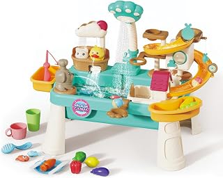 IMLoved Water Table - Toddler Sensory & Play Table (Tiger Paw Shower) | Kids Toy Set - Waterfall Toddler Sensory Activity Play Desk with Magnetic Fishing Game for Indoor Outdoor Backyard Play