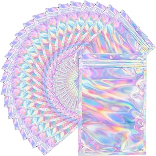 UWJIX 100 PCS Mylar Holographic Bags 3x4.7 In,Resealable Smell Proof | Small Clear Zipper Gift Baggies,Plastic Packaging Bag for Candy,Food Storage,Jewelry,Small Business