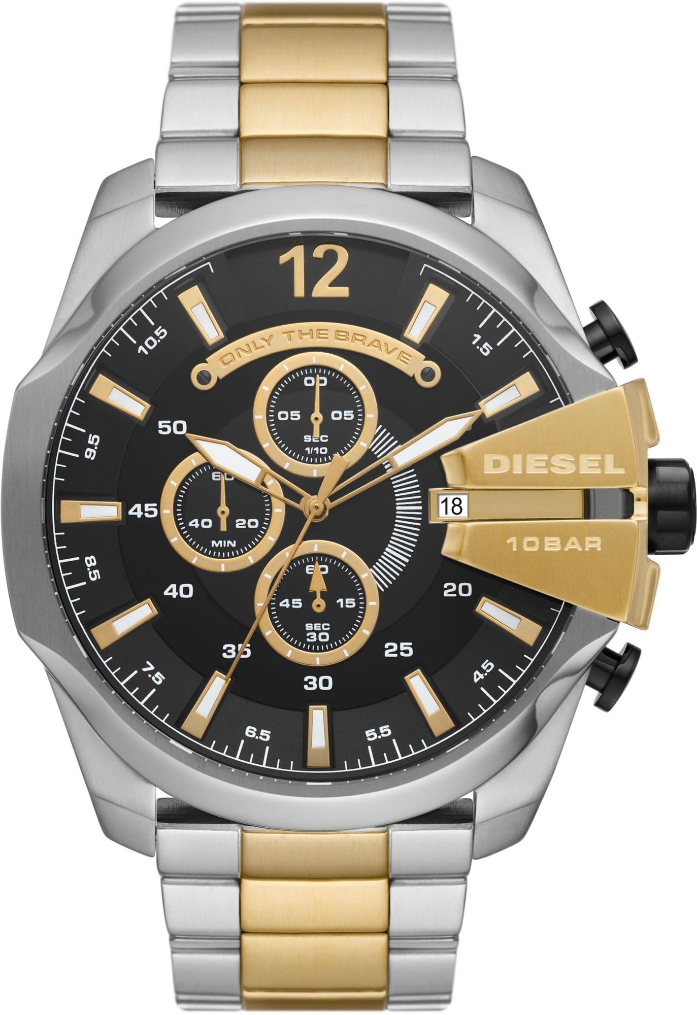 Diesel Reloj DZ4581 Mega Chief Acero Hombre, ブラック, クォーツムーブメント。