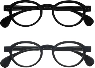 OPULIZE OCA Reading Glasses – Modern Retro Round Frame – Men and Women – Spring Hinges, 2 Pack - Black / Grey, One size