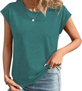 Women's Tops Crew Neck Cap Sleeve T-Shirt Spring Summer Basic tees