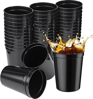 Yungyan 36 Pack 16 oz Reusable Plastic Stadium Party Cups, Black | Dishwasher Safe, Plastic Tumblers, Stadium Cups Bulk for Birthday Party, Events, Baby Shower, DIY Projects