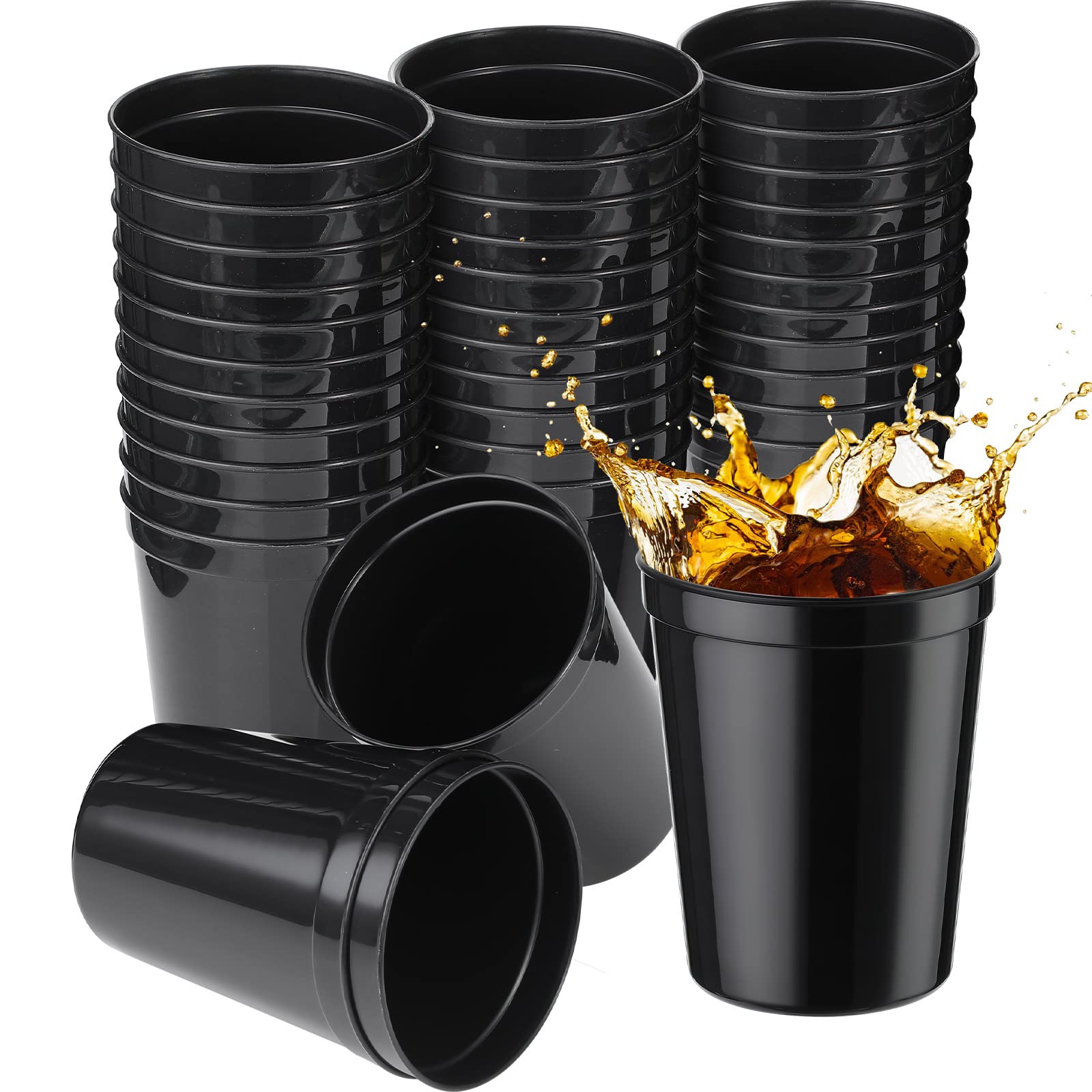 Yungyan 36 Pack 16 oz Reusable Plastic Stadium Party Cups, Black | Dishwasher Sa