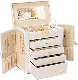 Homde Large Jewelry Box for Women: 5-Layer Organizer with Lock for Dresser | Separated Storage for Necklace Earring Ring Watch to Sort Daily Jewelry - Keep Vanities Tidy - Birthday Gift