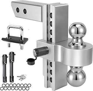 Adjustable Aluminum Trailer Hitch Fits 2" Receiver, 8 Inch Drop Hitch, 12,500 LBS GTW Heavy Duty Dual Ball (2" x 2-5/16") Tow Hitch for Class III & IV