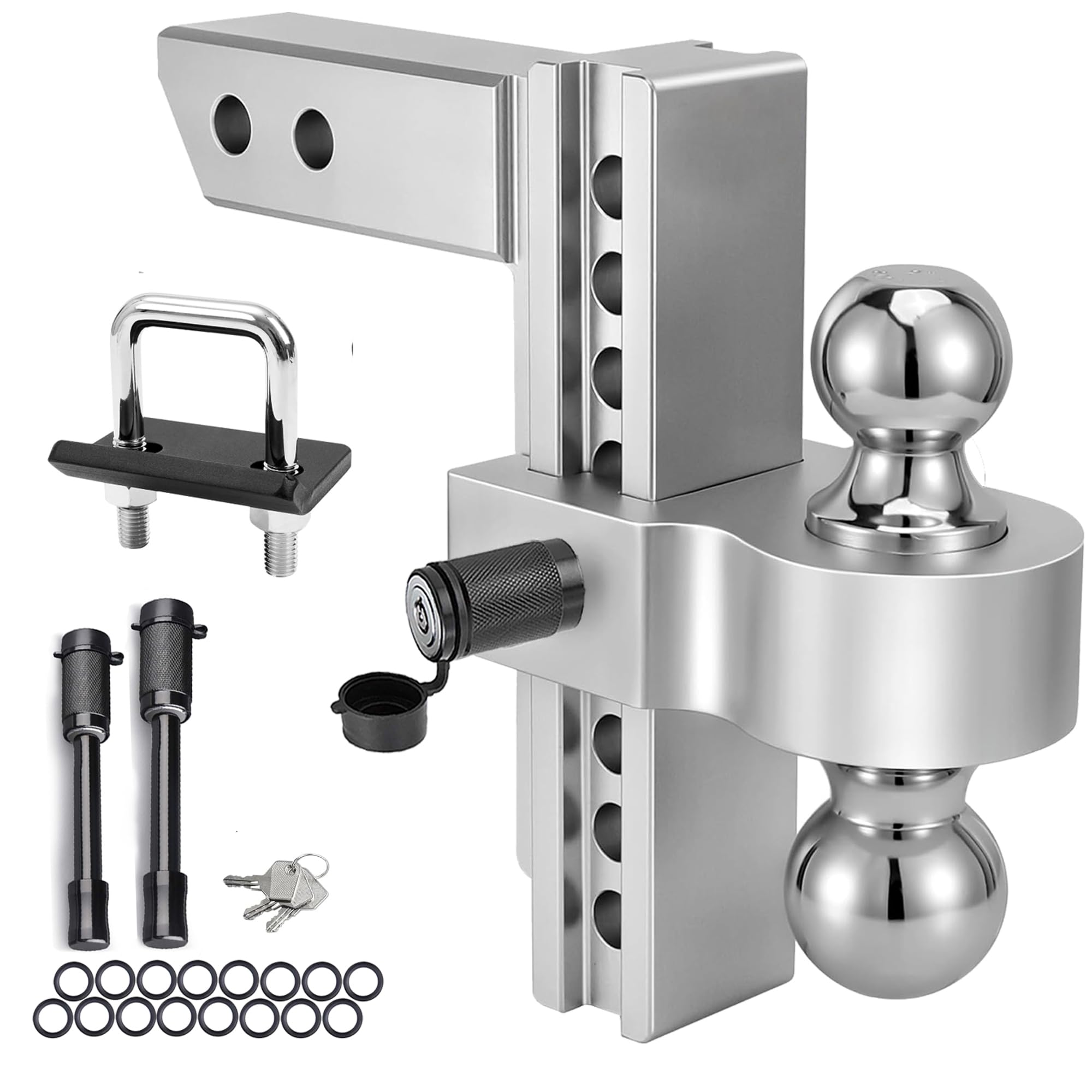 Adjustable Aluminum Trailer Hitch Fits 2.5" Receiver, 8 Inch Drop Hitch, 18,500 