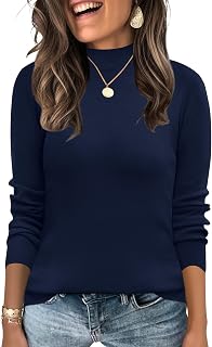 LOMON Mock Neck Tops for Women Long Sleeve Dressy Casual Lightweight Basic Knitted Pullover Sweater S-XL