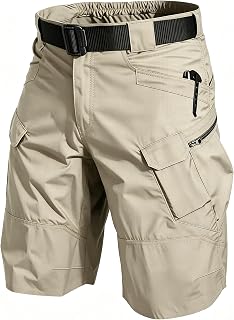 Tactical cargo shorts for men: heavy duty tear resistant fabric with multiple zipper pockets, adjustable belt and elastic waist