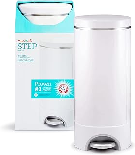 Munchkin® STEP™ Diaper Pail Powered by Arm &amp; Hammer, #1 in Odor Control, Award-Winning, Includes 1 Snap, Seal &amp; Toss™ Bag, 1 Starter Refill Ring, and 1 PUCK™ Baking Soda Cartridge