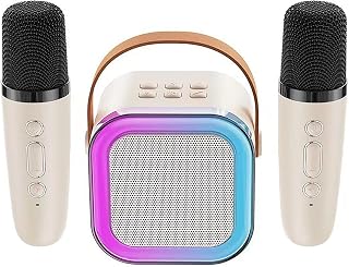 Karaoke Machine for Adults, Mini Karaoke Machine, Portable Bluetooth Mini Karaoke Microphone Singing Speaker with 2 Wireless Mic and Light,Gifts Toys for All Smartphones (Beige)