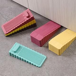 4 Pack Silicone Door Stoppers, Non-Slip Plastic Wedge for Prevent Collision, Durable and Versatile for Home and Office, Green+Grey (Size S)