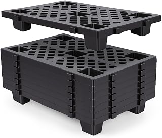 8 Pack Plastic Pallets 24x16.5x4In HDPE Stackable Storage Base Pallet | HDPE Material, Interlocking Stackable, Moisture-Proof, Black, For Basement, Garden, Garage & Warehouse Storage