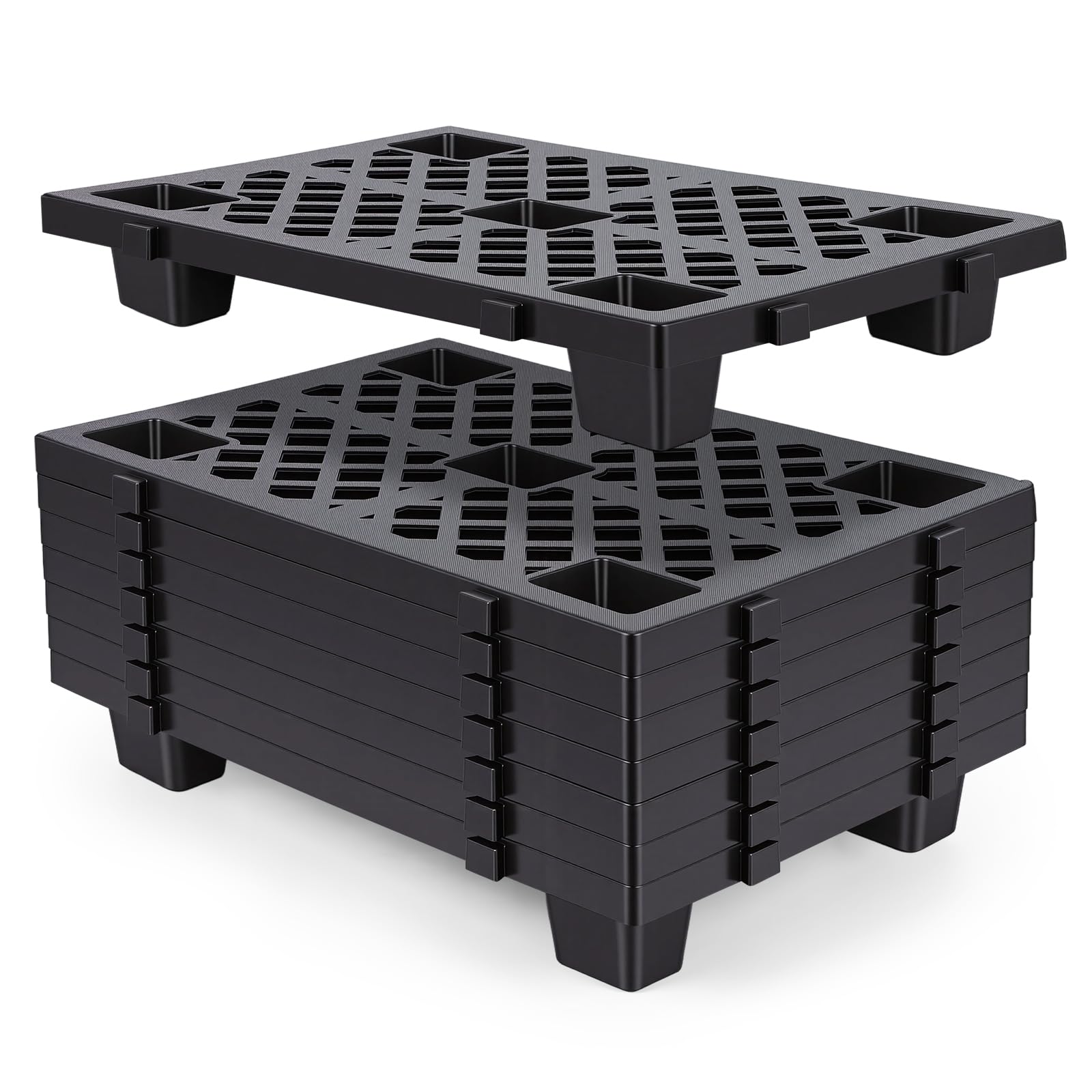 8 Pack Plastic Pallets 24x16.5x4In HDPE Stackable Storage Base Pallet | HDPE Mat