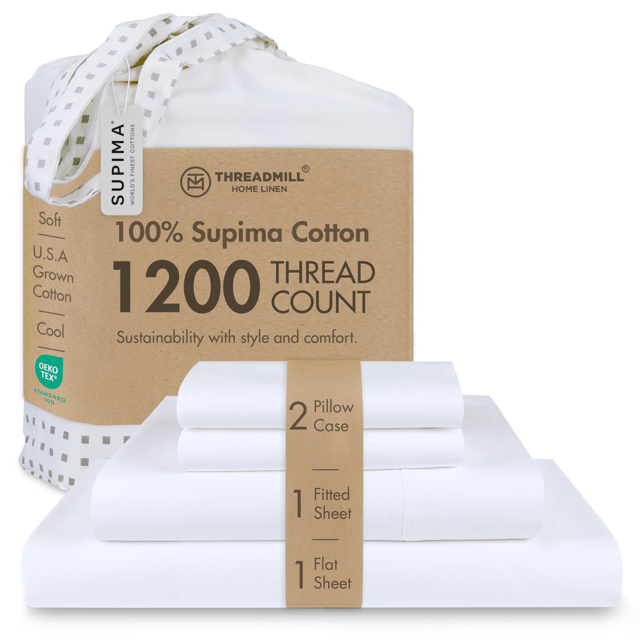 Threadmill Luxury Supima Cotton Sheets, Luxury 1200 Thread Count Soft 100% Cotto