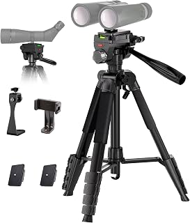 Binocular Tripod, 72” Spotting Scope Tripod Stand with Binocular Adapter and 2 QR Plates, Travel Camera Stand with Phone Holder/Carry Bag, Compatible with Binoculars/Spotting Scope/Camera/Phone