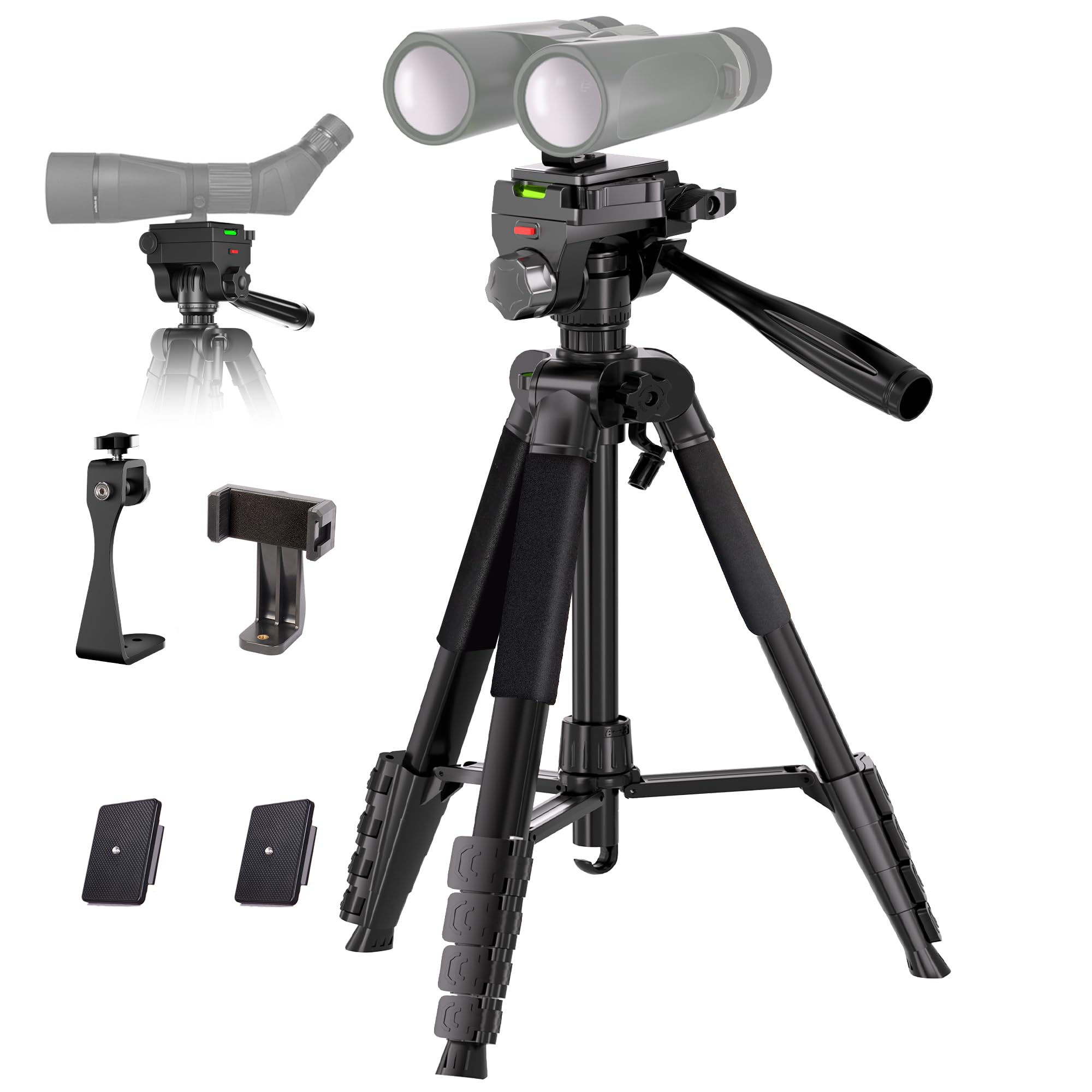 Binocular Tripod, 72” Spotting Scope Tripod Stand with Binocular Adapter and 2 Q