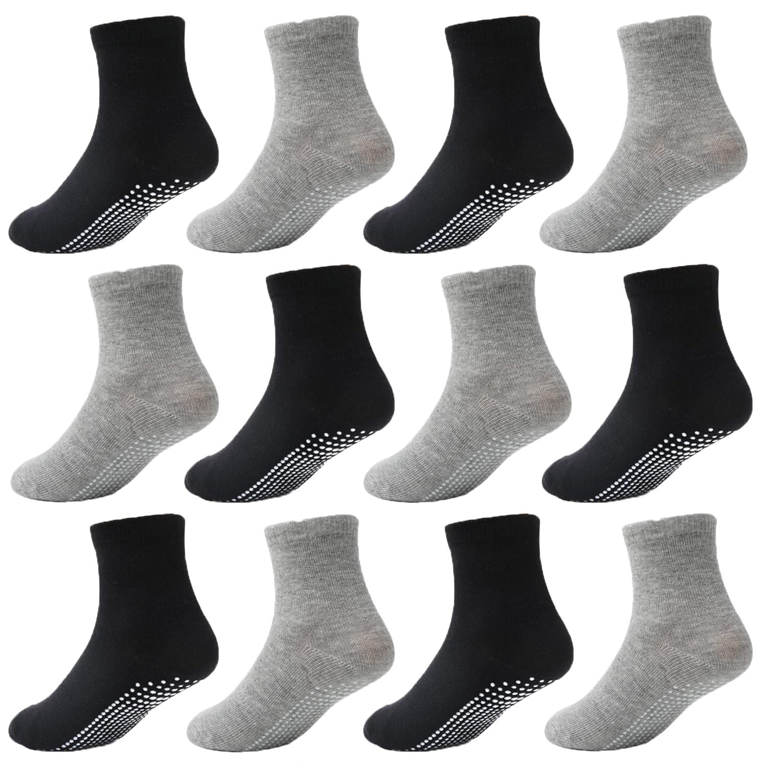 HYCLES Baby Grip Socks 12 Pairs for Boys Girls 0-10 Years - Toddler Non Slip Kid