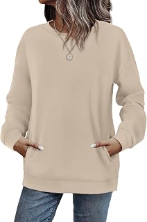 WIHOLL Sweatshirts for Women Jumpers Ladies Oversized Tops Crewneck Long Sleeve Tops with Pocket