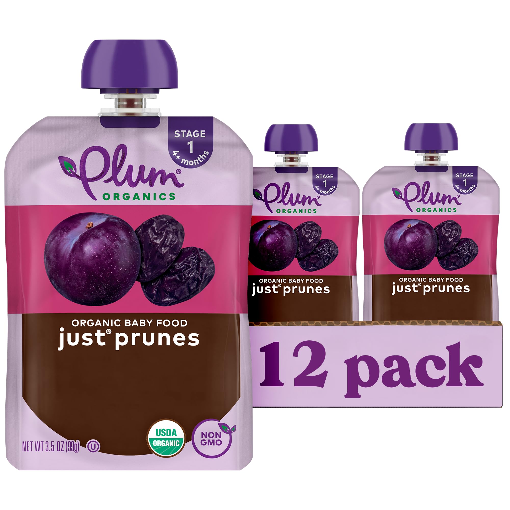 Plum Organics Stage 1 Baby Food, Just Prunes, Multi, 3.5 Ounce per Pouch (Pack o