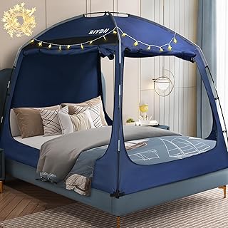Bed Tent Twin Bed Canopy for Adult and Kids Blackout 93% Indoor Sleep Tents | Original Design Dream Tents Portable Big Space with String Light 3 Doors Twin Full Queen King Size