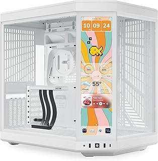 HYTE Y70 Touch Infinite Modern Aesthetic Gaming PC Case - Integrated 2.5K LCD Touchscreen Screen Display - Dual Chamber ATX Desktop Chassis - 10 Fan Capacity - Luxury PCIe 4.0 Riser Cable - Snow White