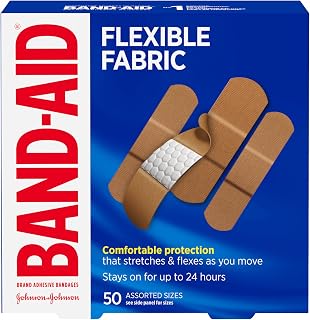 BAND-AID Flexible Fabric Adhesive Bandages, Assorted Sizes, 50 Count | Family pack, Memory Weave fabric, Quilt-Aid comfort pad, Hurt-Free pad, gentle removal, up to 24-hour protection