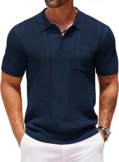 COOFANDY Knit Polo Shirts for Men Short Sleeve Textured Collared Polo Shirt