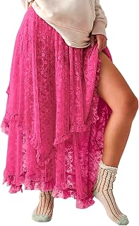 Yimoon Lace Skirts Women Asymmetrical Flowy Boho Maxi Skirt