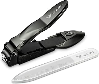 Nail Clippers with Catcher, No Splash Fingernail Toenail Clippers with Sharp Curved Blade and Glass Nail File, Wide Jaw Opening Stainless Steel Nail Cutter Trimmer for Seniors Adult Men Women