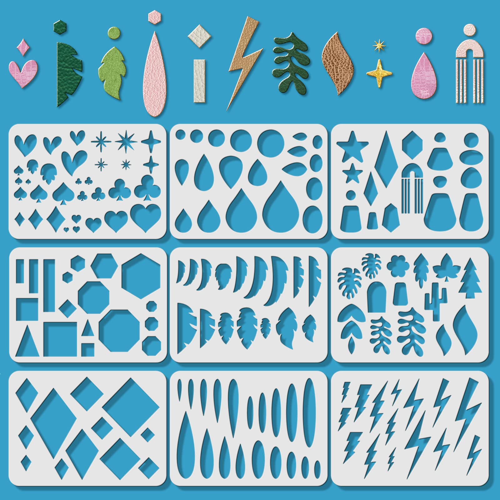 ORIGACH 9 Pcs Large Reusable Leather Earrings Making Templates | Plastic Cutting