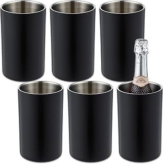 Potchen 6 Pack Wine Chiller Bucket Wine Bottles Cooler Bulk, Stainless Steel Double Wall Insulated Champagne Ice Bucket for Parties,Fits for 750 ml Bottles(Black)
