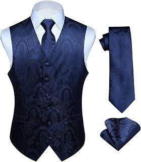 HISDERN Men's Classic Paisley Floral Jacquard Vest and Tie and Pocket