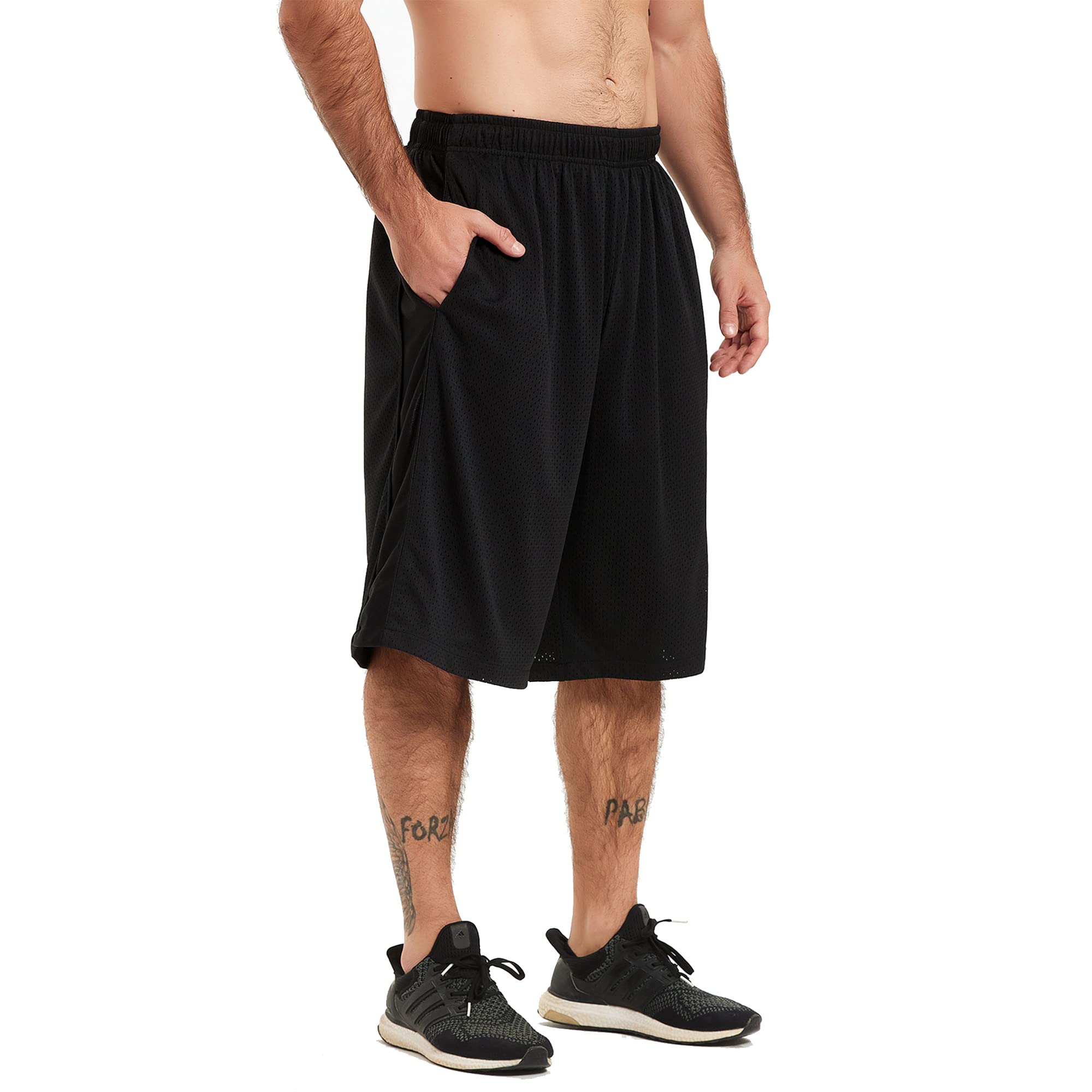 HQUEC Men's 12" Athletic Shorts Long Basketball Workout Shorts Below Knee Loose-