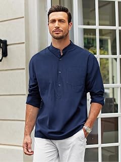Button Down Shirt Men Casual Long Sleeve Linen Shirt Summer Beach Shirt Hawaiian Holiday T-Shirt