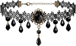 Go Ho Gothic Jewelry Set for Women, Black Lace Choker and Drop Earrings | Gothic Vampire Jewelry with Victorian Lace for Halloween Costumes, Vampire looks, Cosplay and Gothic Outfits Dresses