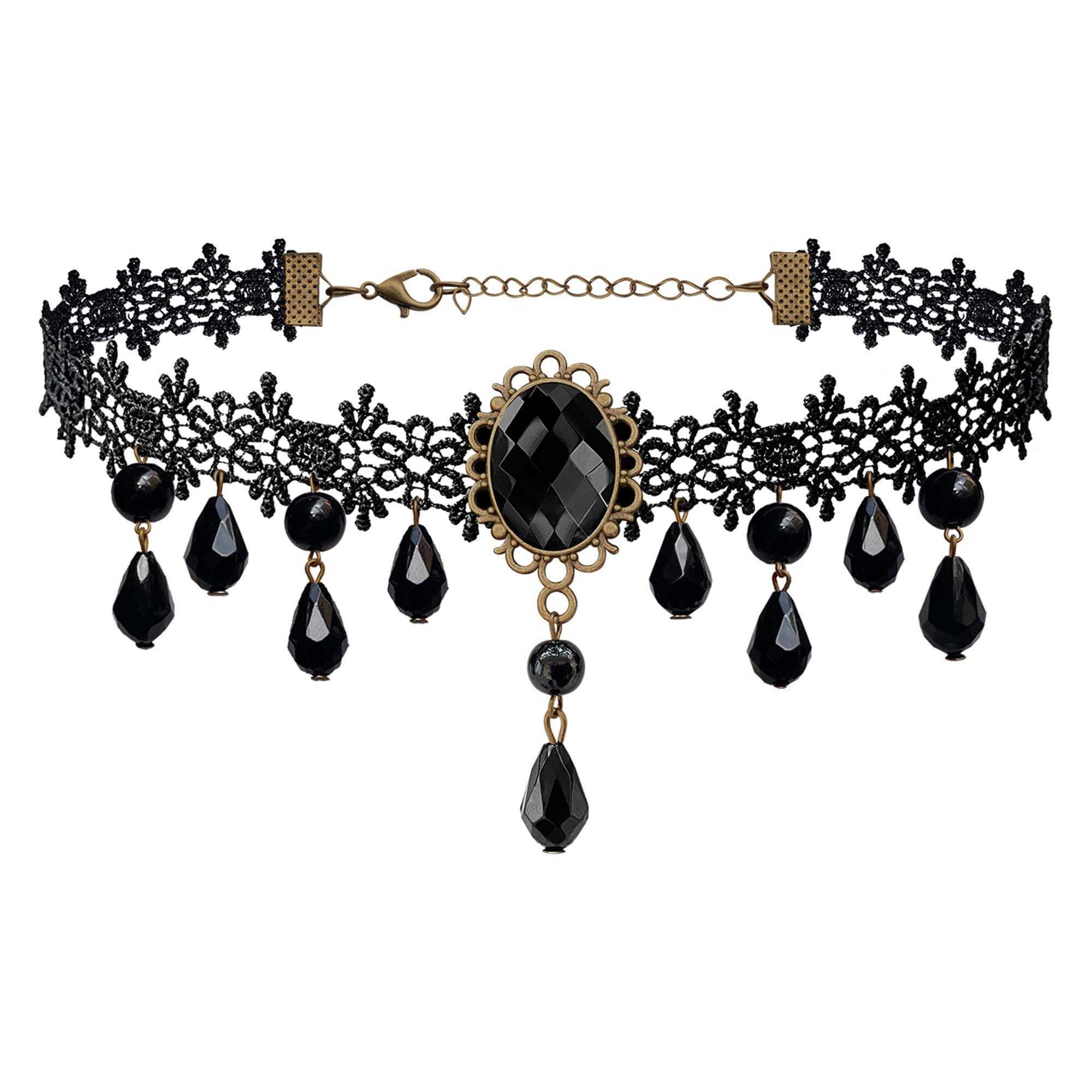 Go Ho Gothic Jewelry Set for Women, Black Lace Choker and Drop Earrings | Gothic