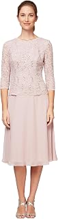 Alex Evenings Damenkleid mit besticktem Mieder, Tee-Länge (Reg und Petite), Rosa - Shell Pink