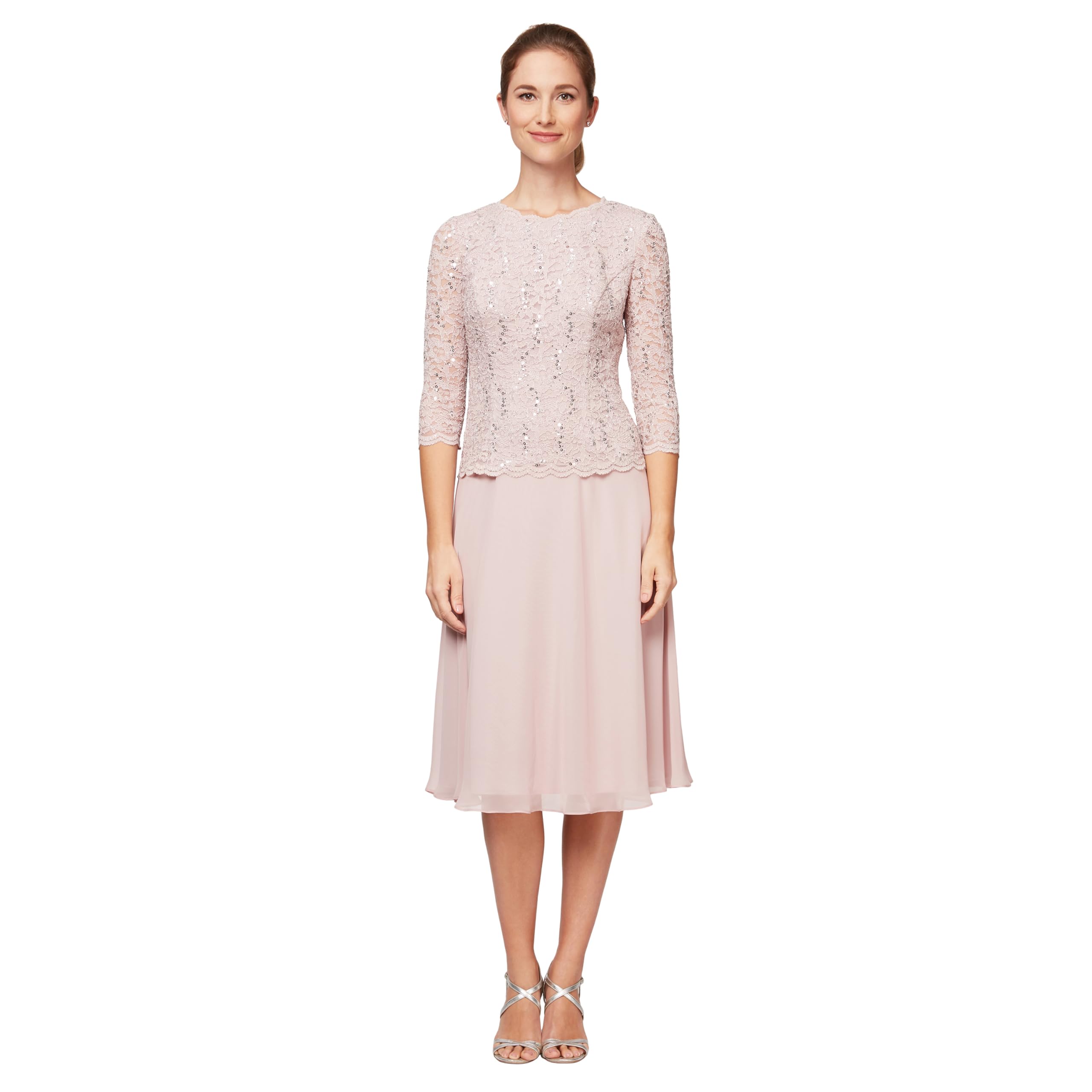 Alex Evenings Damenkleid mit besticktem Mieder, Tee-Länge (Reg und Petite), Rosa