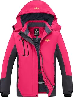 Wantdo Women's Mountain Ski Jacket, Warm Winter Fleece Coat, Waterproof and Breathable Raincoat, Outdoor Hooded Windbreaker Jackets