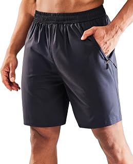 MIER Pantalones cortos para correr de secado rápido con bolsillo con cremallera, cintura elástica para entrenamiento atlético, ejercicio físico, 17,8 cm - gris - Small