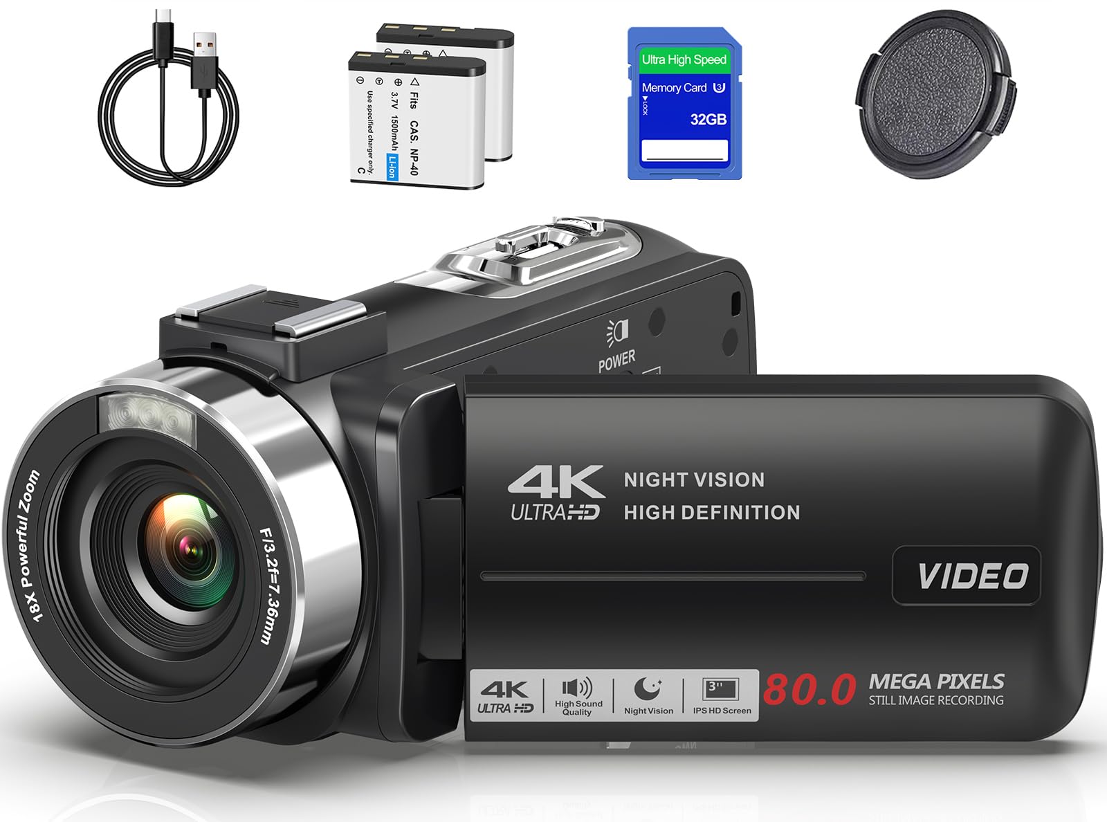 4K UHD 80MP Camcorder Video Camera YouTube Vlogging Camera Webcam Autofocus | 18