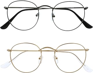 OPULIZE SOL Reading Glasses with Blue Light Blocking for Women and Men, Round Metal Frame, Spring Hinges, Computer Gaming Glasses, Gunmetal Grey,Gold +0 (Pack of 2)