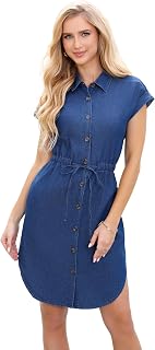 Love Welove Fashion Denim Dress for Women Button Down Shirt Dress Casual Summer Jean Outfit for Travel Work Vacation Everyday