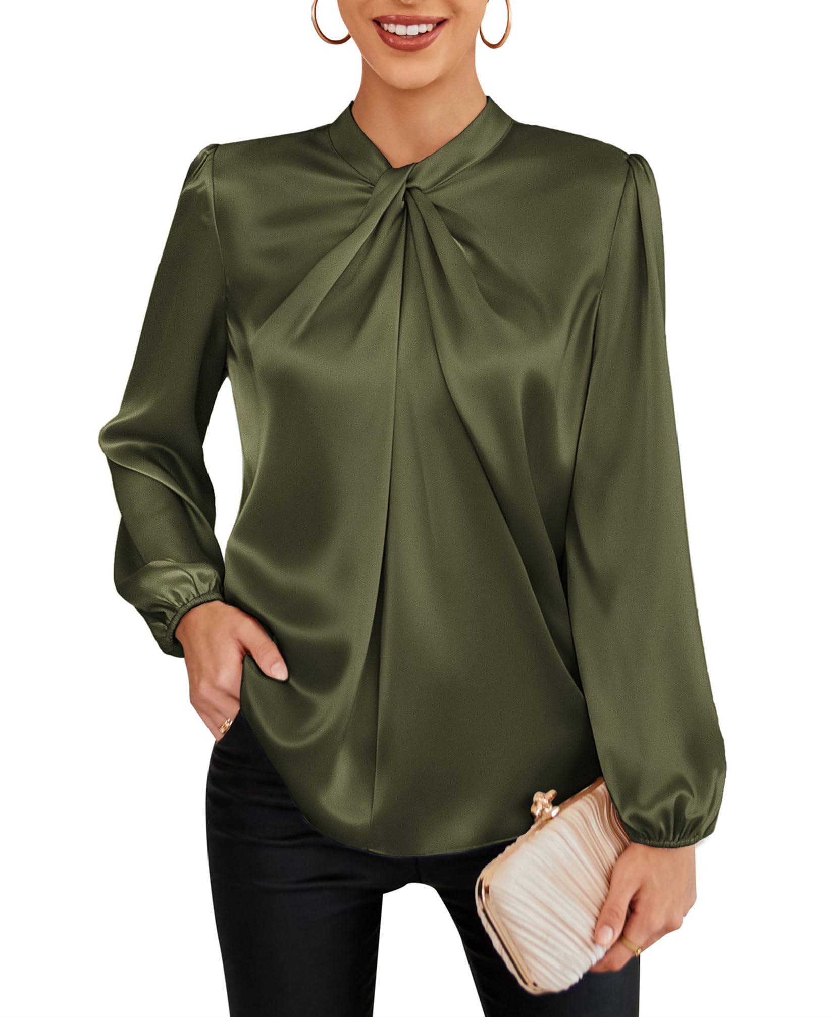 GRACE KARIN Women Business Casual Long Sleeve Satin Blouse