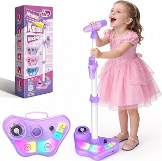 Stand Karaoke Machine for Kids, Christmas Singing Toys Gifts for 3 4 5 6 7 8 Year Old Girls Boys, Rechargeable Kid Microphone Bluetooth Speaker with 2 Mic for Girl Age 4-6 Toddler Birthday Party Toy