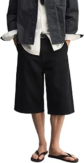 MZNBURAM Men's Non-Stretch Relaxed Fit Wide-Leg Baggy Long Denim Shorts-14 Inseam Below Knee