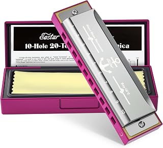 Eastar Major Blues Diatonic Harmonica 10 Holes C Key Mouth Organ for Kids Adults Beginners with Hard Case and Cleaning Cloth, Pink