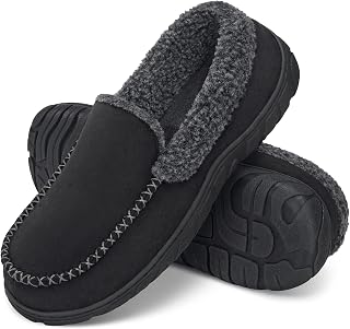 Men's Moccasin House Slippers Memory Foam Suede Plush Indoor Bedroom Shoes