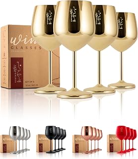 Gusto Nostro Stainless Steel Wine Glasses - 540ml - Oro i Shatterproof Wine Glasses Travel Camping Pool - Elegant Metal Wine Glasses for Outdoor Events, Set of 4